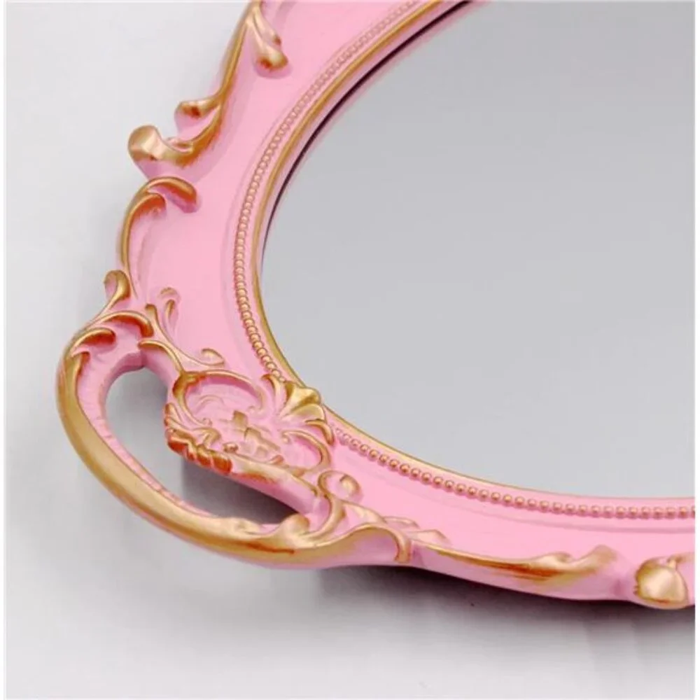 Vintage Small Mirror 14.5 x 10 inch Oval Pink Wall Mirror